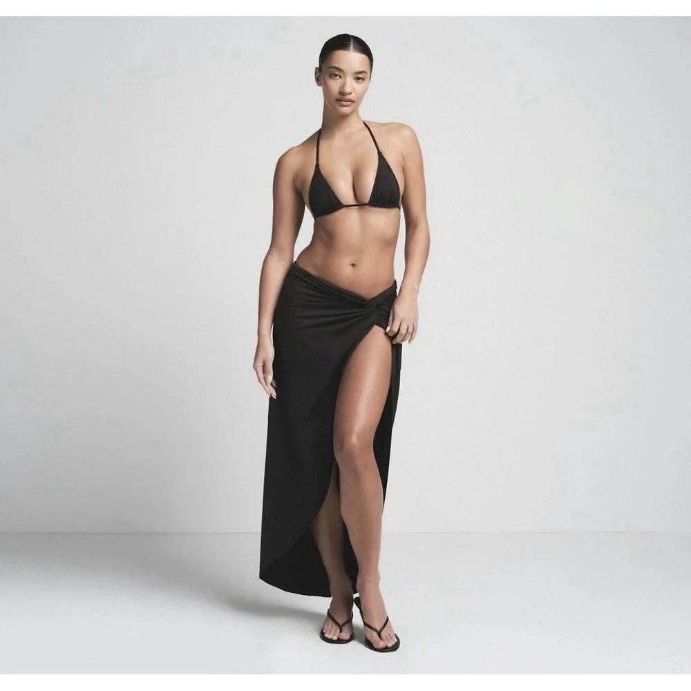 New Skims Signature Swim Women's Large Recycled Sarong Maxi Skirt Onyx‎ Black